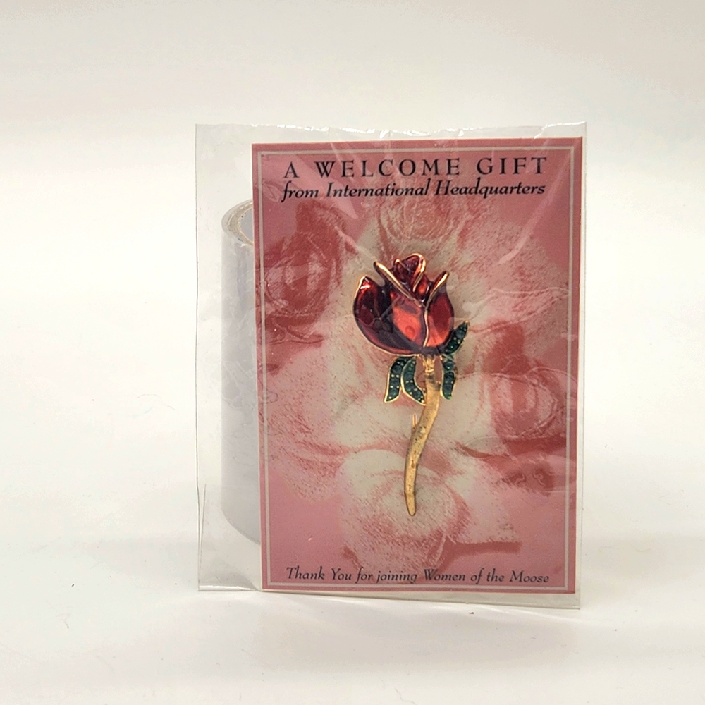 Rose Pin Brooch - Gold and Red